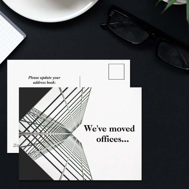 We've Moved Office Business Black White Moving Announcement Postcard (Creator Uploaded)