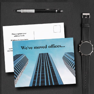 We've Moved Offices Business Skyline Photo Moving Postcard