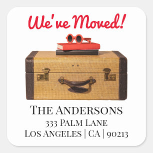 We've Moved, Old Suitecase, Return Address, White Square Sticker