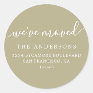 We've Moved Olive Green New Address label
