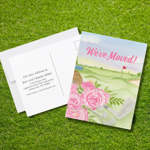 We've Moved Peonies On Golf Course Postcard