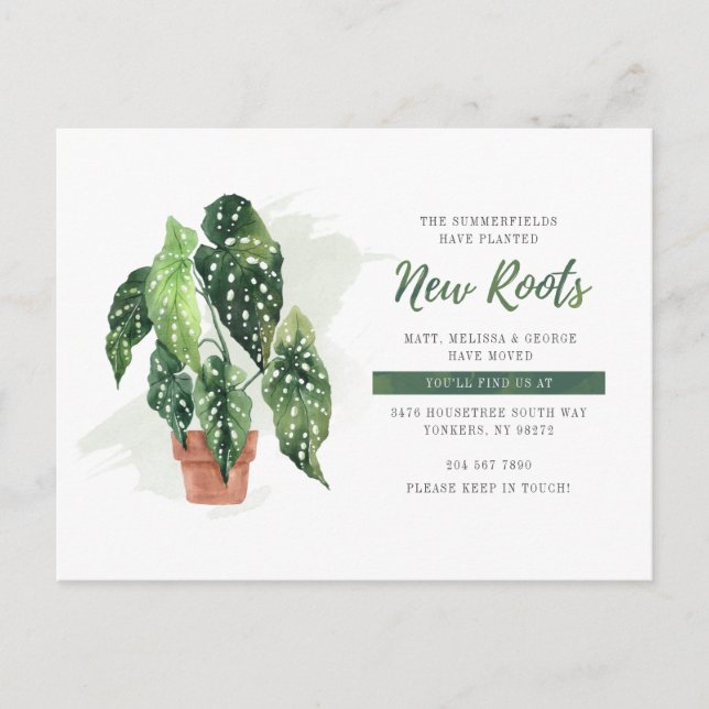 We've Moved Planted New Roots Botanical Moving Announcement Postcard (Front)