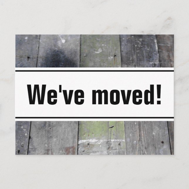 We've moved postcards | wooden floor panel image (Front)