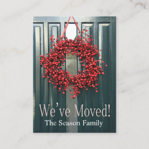 We've Moved red berry wreath Enclosure Card