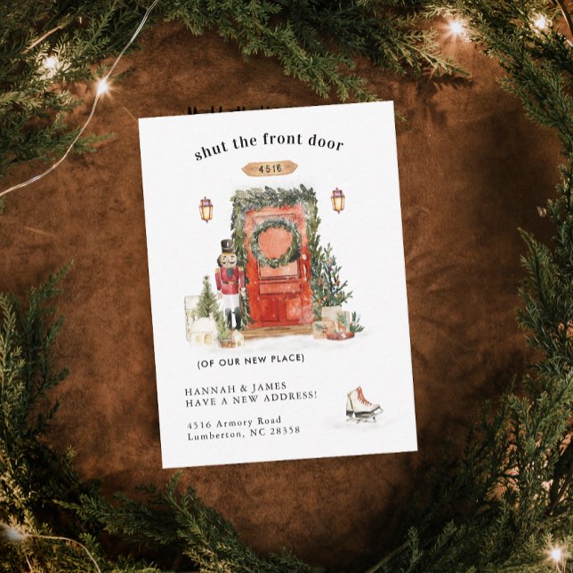 We've Moved | Red Christmas Door Announcement Card (Creator Uploaded)