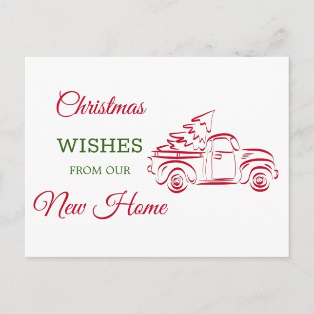 We've moved Red Christmas truck line art moving Holiday Postcard (Front)