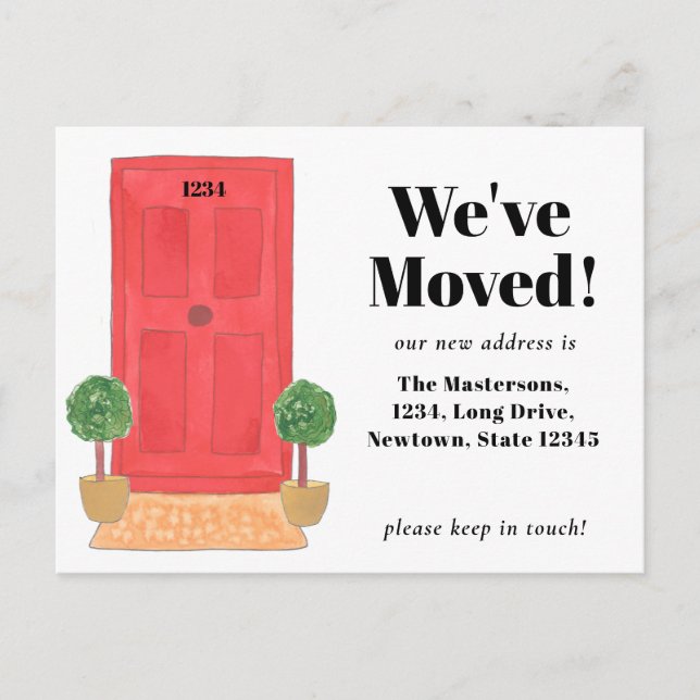 We've Moved Red Door  Announcement Postcard (Front)