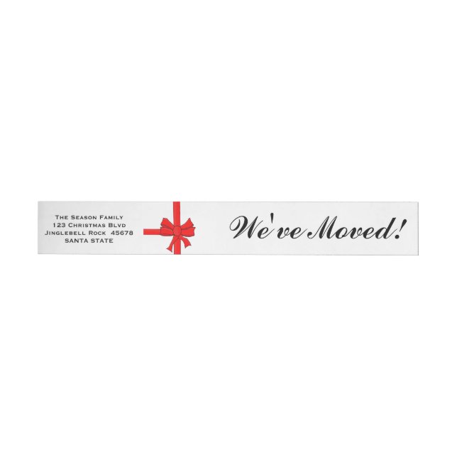 We've Moved Red ribbon bow Christmas label (Individual)