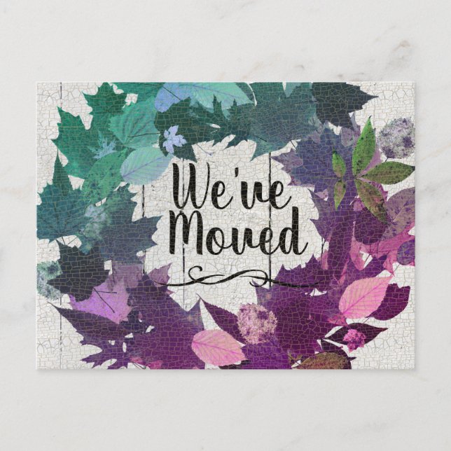We've Moved Rustic Wreath Teal Purple Moving Announcement Postcard (Front)