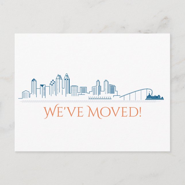 We've Moved San Diego City Skyline Announcement Postcard (Front)