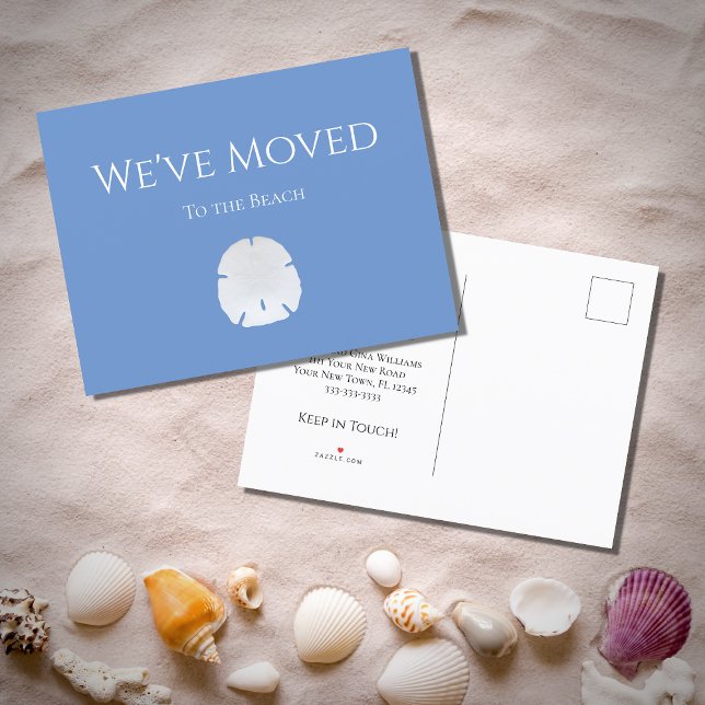 We've Moved Sand Dollar Light Blue Nautical Beach  Announcement Postcard (Creator Uploaded)