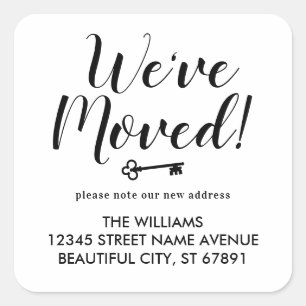 We've Moved Script Key Moving New Return Address Square Sticker