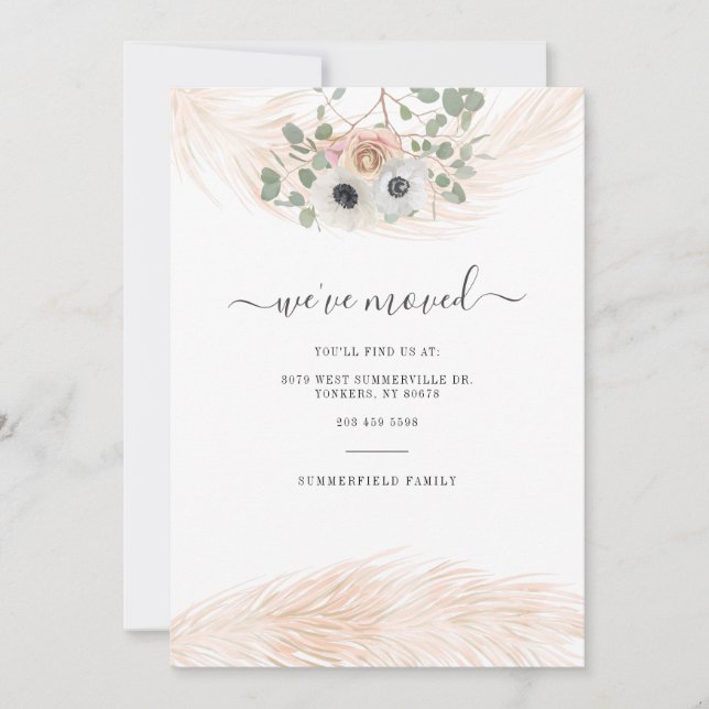 We've Moved Script Pampas Grass Botanical Moving Announcement (Front)