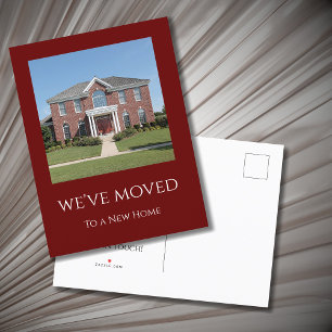 We've Moved Simple Photo New Home Red Announcement Postcard