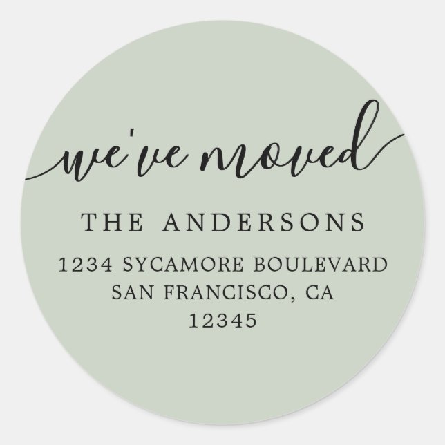 We've Moved Soft Green New Address label (Front)