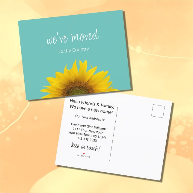 We've Moved Sunflower New Home Teal Green Announcement Postcard (Creator Uploaded)