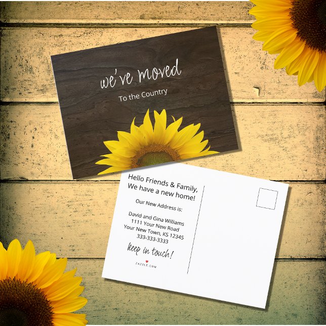 We've Moved Sunflower Rustic Wood New Home  Announcement Postcard (Creator Uploaded)