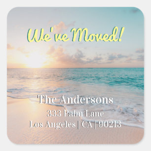 We've Moved, Sunset Beach, Return Address Square Sticker