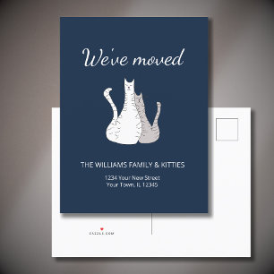 We've Moved Tabby Cats Navy Blue Moving  Announcement Postcard