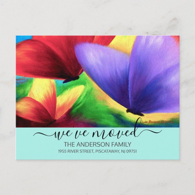 We've Moved Teal Moving Announcement Butterfly Postcard (Front)