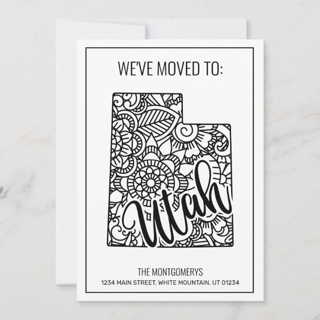 We've Moved To Utah State Floral Mandala New Home Announcement (Front)