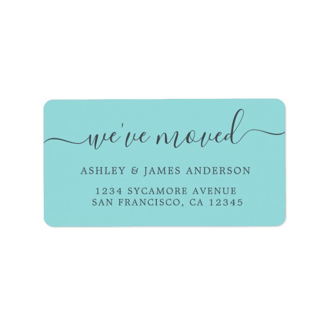 We've Moved Turquoise Blue New Address label (Front)