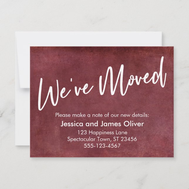 "We've Moved" Typography Red Grunge Announcement (Front)