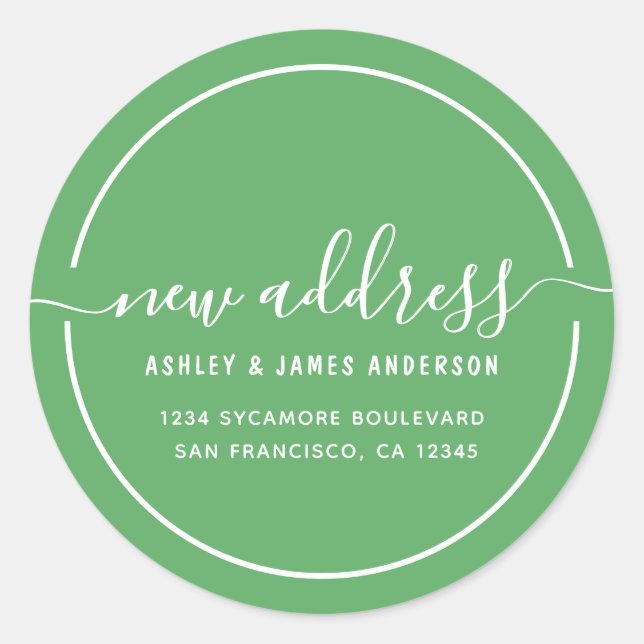We've Moved Vibrant Green New Address Classic Round Sticker (Front)