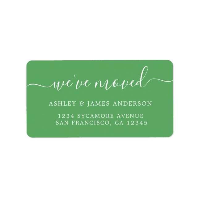 We've Moved Vibrant Green New Address label (Front)