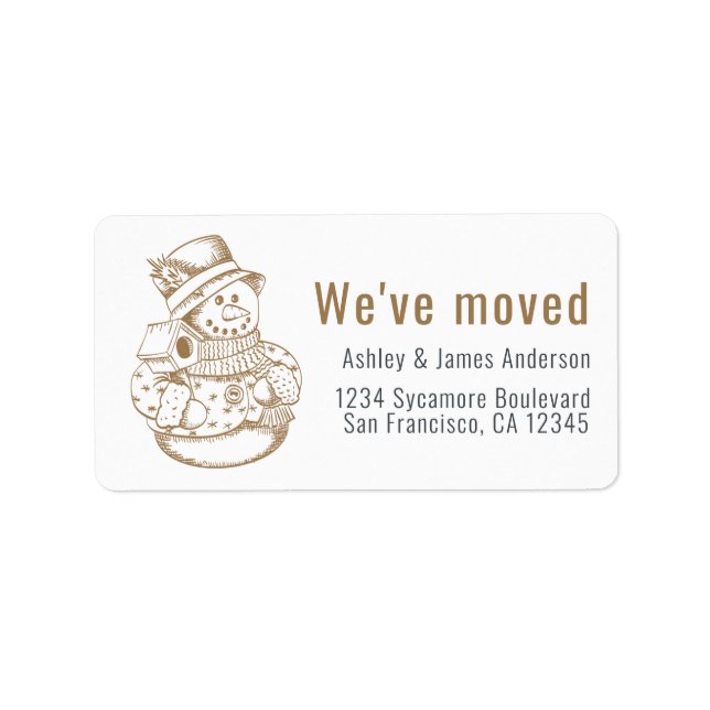 We've Moved Vintage Christmas Snowman New Address  Label (Front)