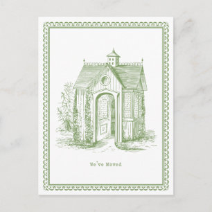 We've Moved Vintage House Postcard Green