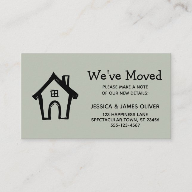 "We've Moved" w/ Little House, Sage Green Card (Front)