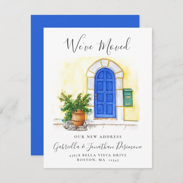 We've Moved Watercolor Blue Door Moving Announcement (Front/Back)
