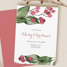 We've Moved Watercolor Botanical Christmas