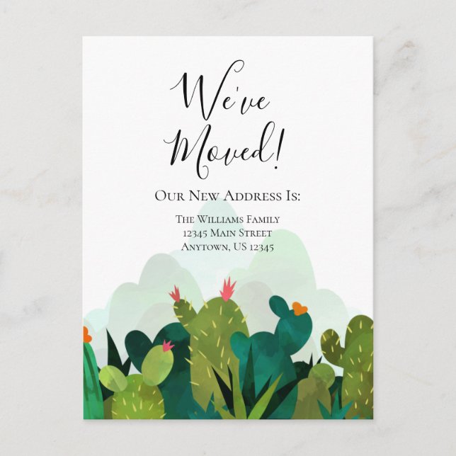 We've Moved Watercolor Cactus Cacti Moving Postcard (Front)