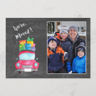 We've Moved watercolor Christmas Car photo card