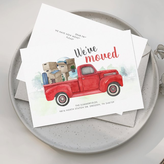 We've Moved Watercolor New Address Moving Announcement (We Have Moved Change of Address Announcement Red Truck)