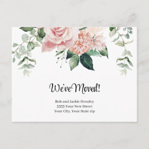 We've Moved Watercolor Pink Floral Announcement Postcard