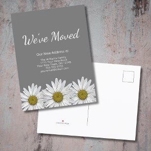We've Moved Whimsical Daises New Home Grey Announcement Postcard