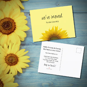 We've Moved Yellow Sunflower Country Moving Announcement Postcard