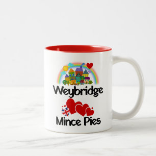 Weybridge, Surrey UK Loves Mince Pies Two-Tone Coffee Mug