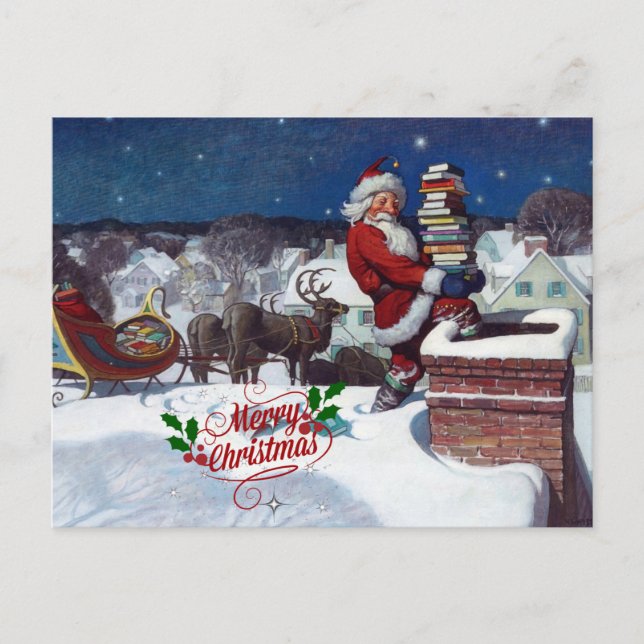 Weyeth - Santa Delivering Books for Christmas Postcard (Front)