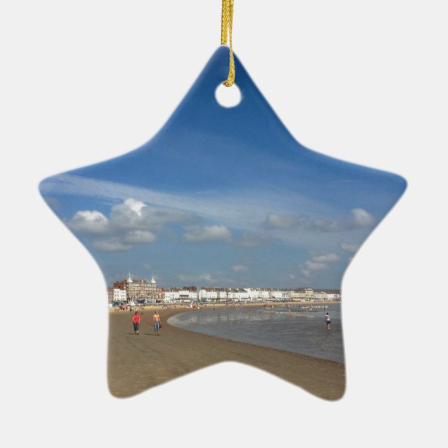 Weymouth Beach Ceramic Tree Decoration (Back)