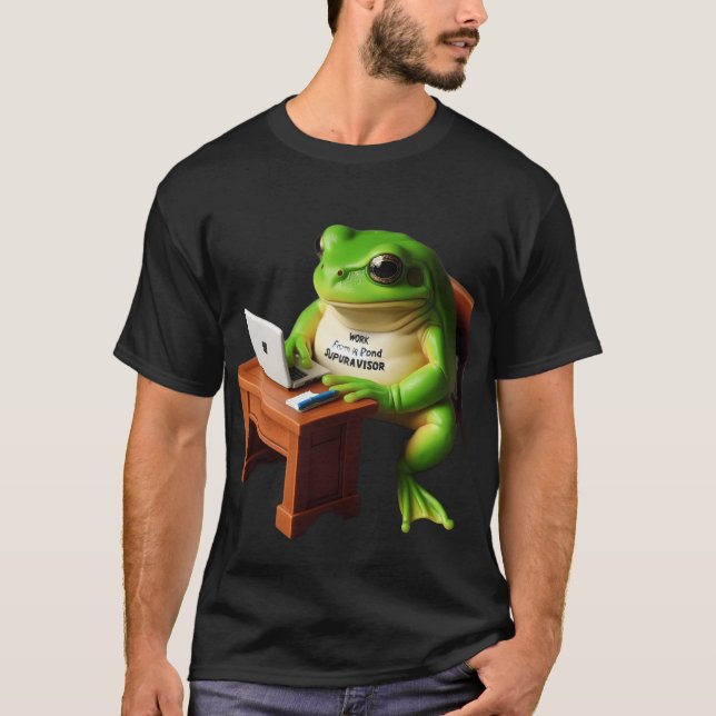 WFH Manager Frog at Desk Humor Shirt (Front)
