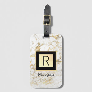 Wh/Gold Marble Blk/Gold Box, DIY Blk Name Monogram Luggage Tag