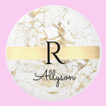 Wh & Gold Marble Gold Bar, DIY Black Name Monogram Ceramic Knob<br><div class="desc">Personalise your name in black script and black monogram on trendy Gold Bar on White and Gold Marble. Click “Customise” to change colours and type styles</div>