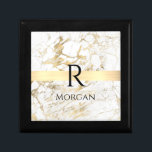 Wh & Gold Marble Gold Bar, DIY Black Name Monogram Gift Box<br><div class="desc">Personalise your name and monogram in black on trendy Gold Bar on White and Gold Marble. Click “Customise” to change colours and type styles.</div>