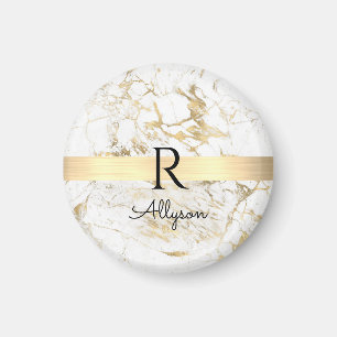 Wh & Gold Marble Gold Bar, DIY Black Name Monogram Magnet