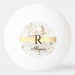 Wh & Gold Marble Gold Bar, DIY Black Name Monogram Ping Pong Ball