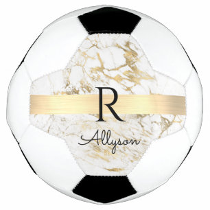 Wh & Gold Marble Gold Bar, DIY Black Name Monogram Soccer Ball